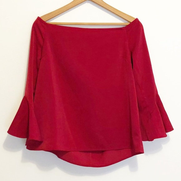 NWT English Factory Red Bell Sleeve Blouse Sz M - Picture 2 of 11